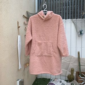 PINK sherpa hoodie extra long